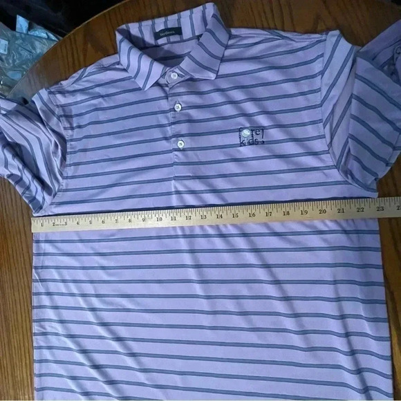 TURTLESON Large Lavender Blue Stripe Polo Shirt Golf Performance Zurich Fore Kid - Picture 10 of 11